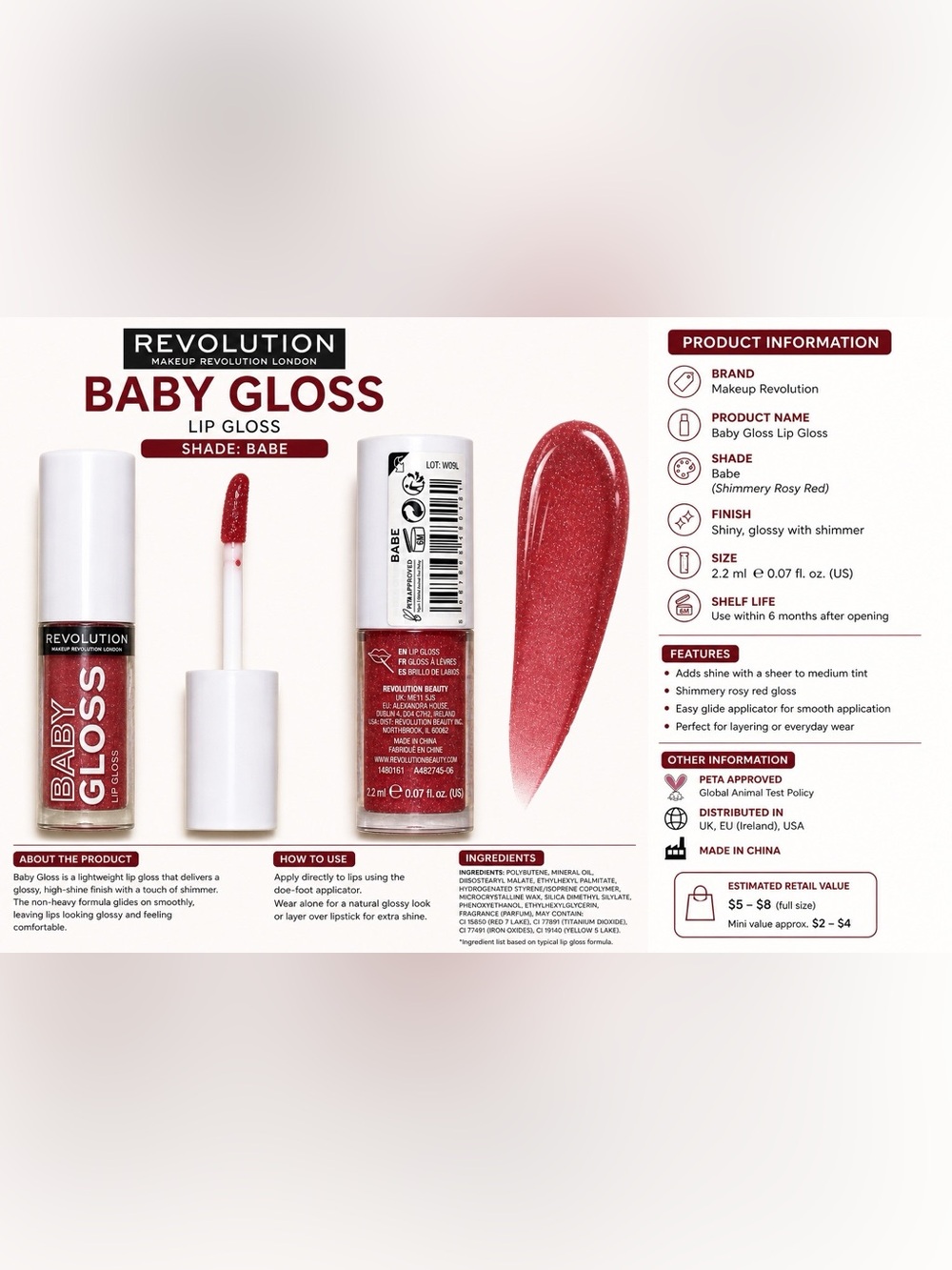✨ Makeup Revolution Baby Gloss Lip Gloss – Shade “Babe” ✨